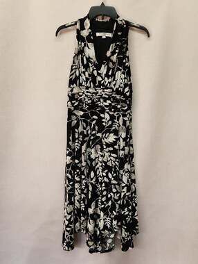 Evan Picone Black and White One-Shoulder Floral Dress